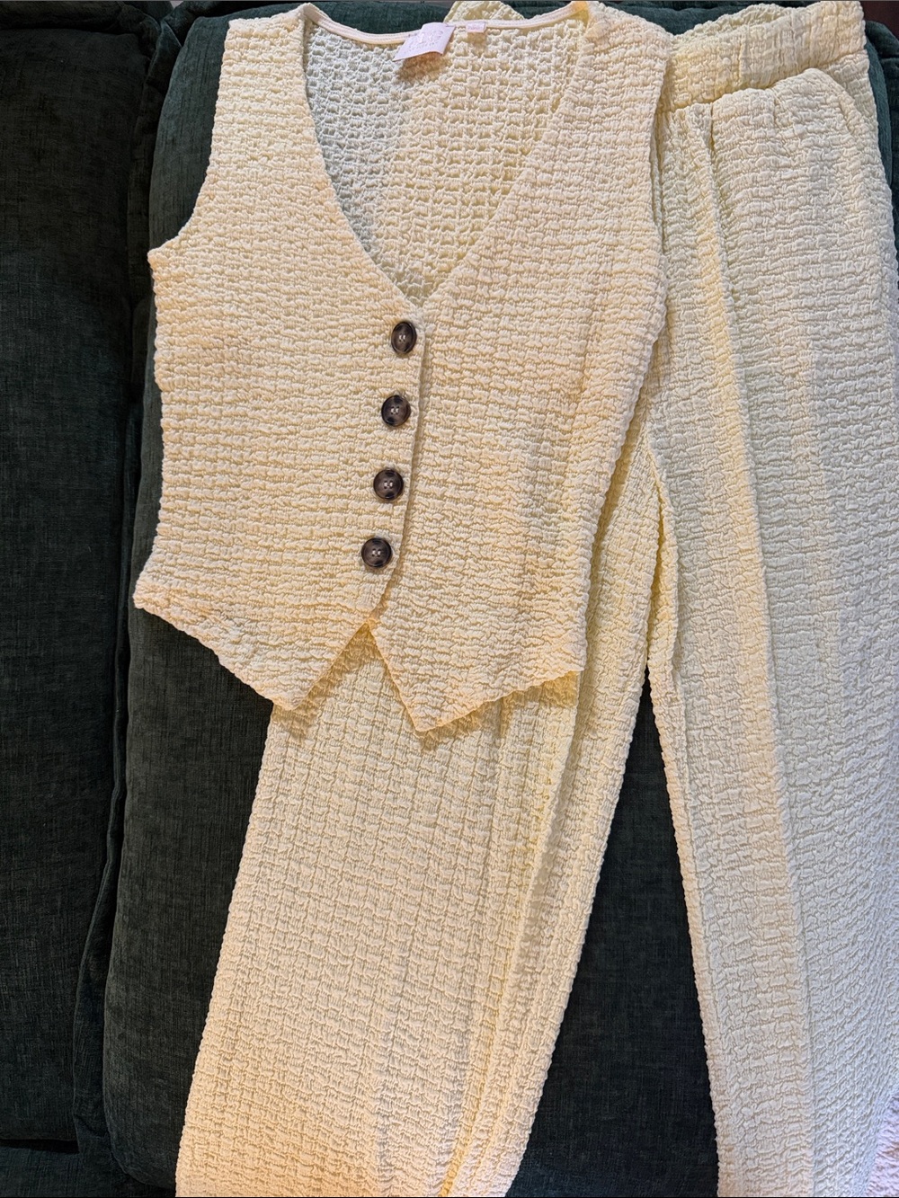 Butter yellow Textured Knit Vest & Pants Set - Women's Two-Piece